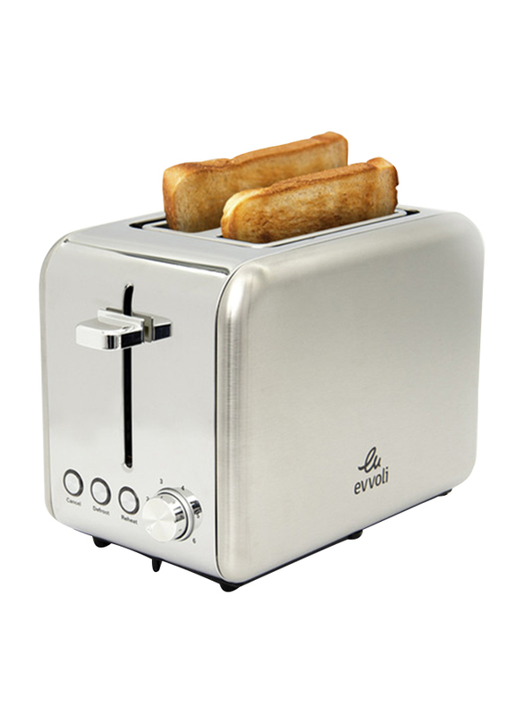 Evvoli 2-Slice Stainless Steel Toaster with 6 Settings & Removable Crumb Tray, EVKA-TO7HS, Grey