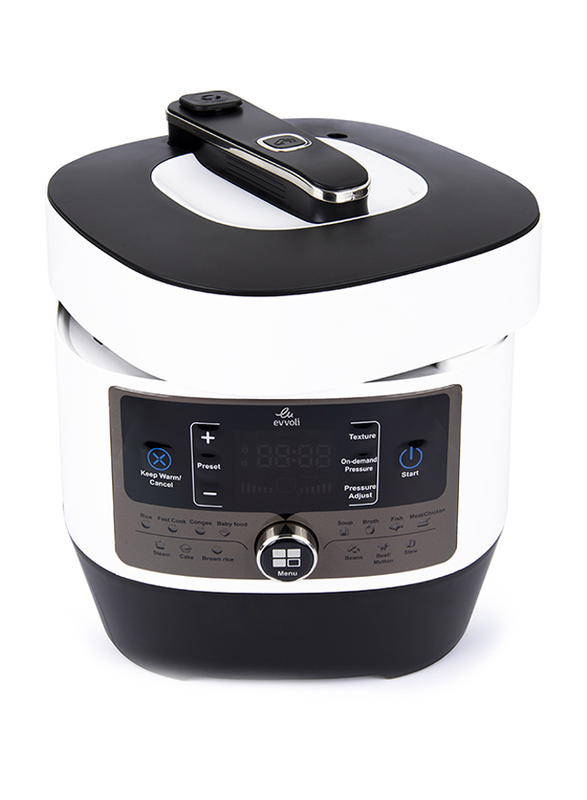 Evvoli 5 Ltr 14-in-1 Multi-Use Programmable Pressure Cooker, 900W, EVKA-PC5014B, White/Black