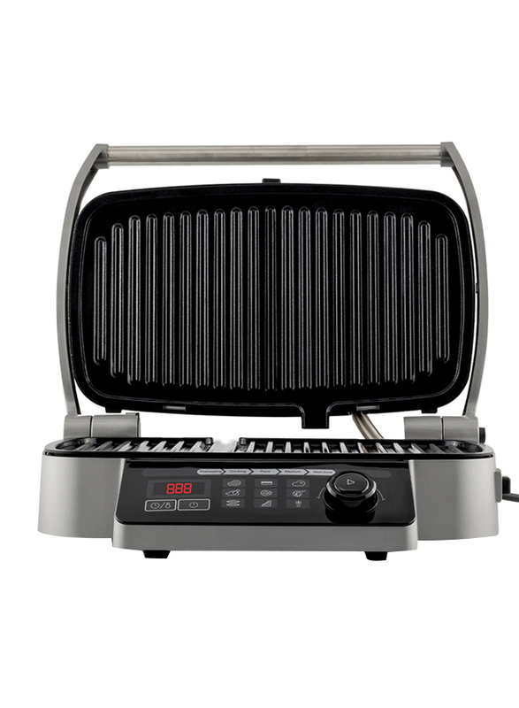 Evvoli Multi-Function Contact Grill with Smart Cooking Programs and Quick Heat Up, 2100W, EVKA-CGR2100B, Silver/Black