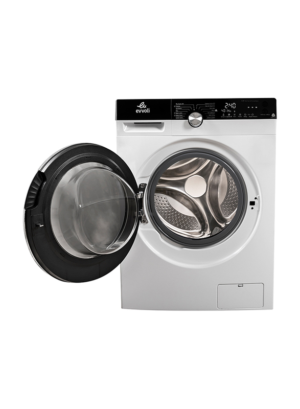 Evvoli 9 Kg 1400 RPM Front Load Silver Washing Machine, EVWM-FBLE-914W, White