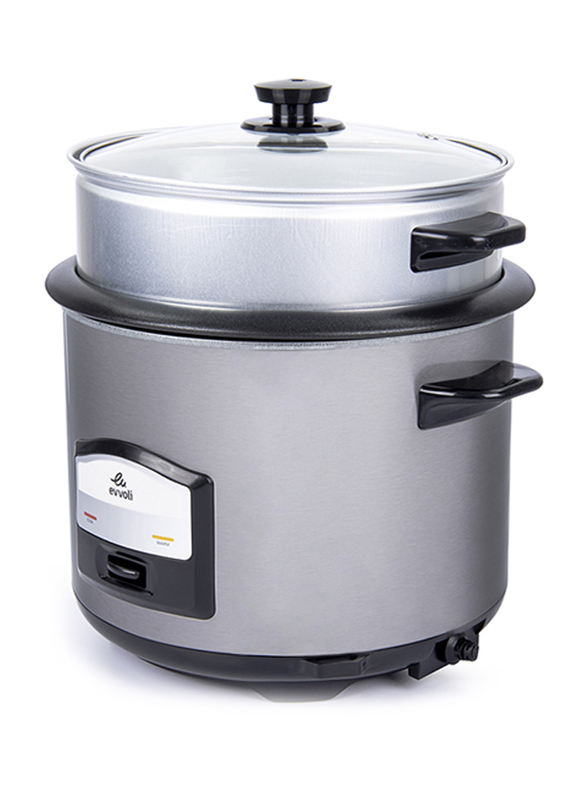 Evvoli 6.5L 2-in-1 Rice Cooker with Steamer, 750W, EVKA-RC6501S, Silver
