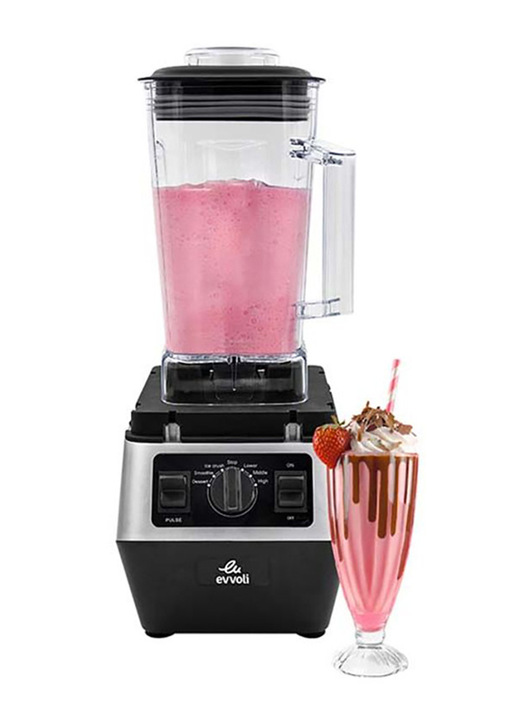 Evvoli 2L Commercial Blender, 2200W, EVKA-CBL20B, Black/Grey/Clear