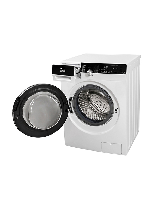 Evvoli 9 Kg 1400 RPM Front Load Silver Washing Machine, EVWM-FBLE-914W, White
