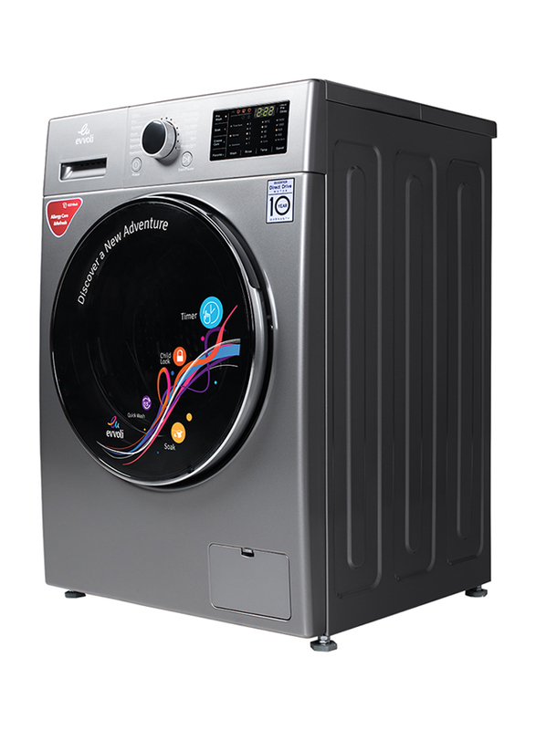 Evvoli 9 kg Front Load Washing Machine, EVWM-FDDM-914S, Silver