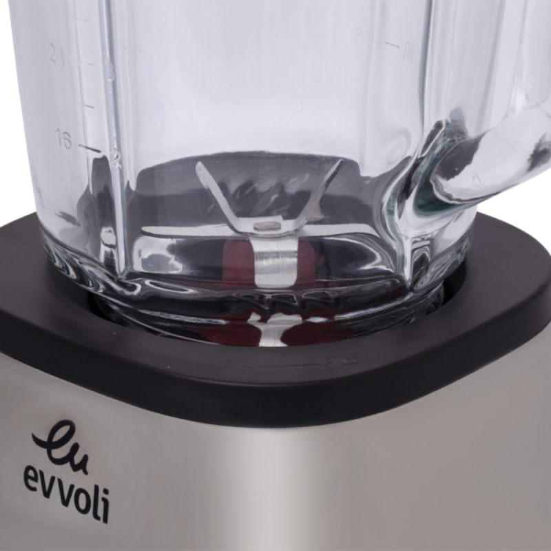 Evvoli 1.5L Stainless Steel Power Premium Ice Crusher Blender with Glass Jar, 1500W, EVKA-BL15SB, Silver