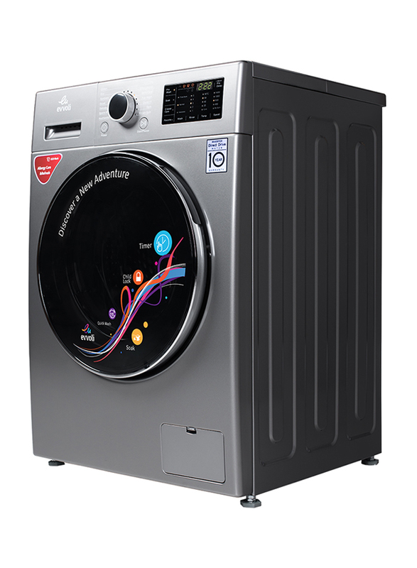 Evvoli 8 kg Front Load Washing Machine, EVWM-FDDM-814S, Silver