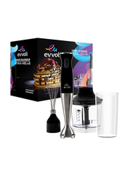 Evvoli 4-in-1 Stainless Steel Stem Hand Blender with Chopper and Whisk, 550W, EVKA-HBL4B, Black