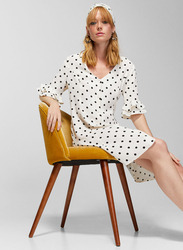 Springfield Polka Dot Printed Knitted Midi Dress, 34 EU, White