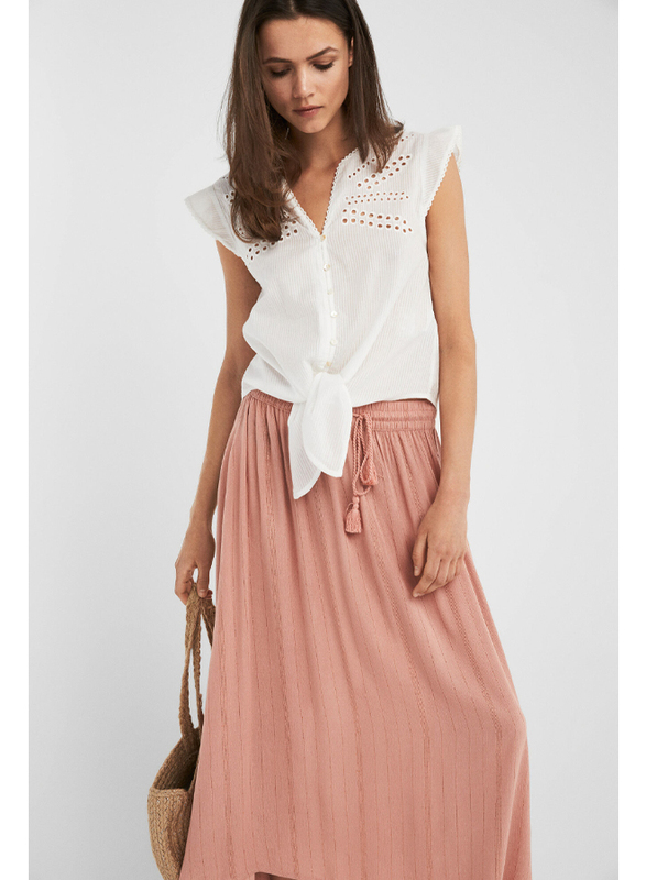 Springfield Stripe Details Midi Skirt, Medium, Salmon Pink