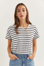 Springfield Short Sleeve Stripy T-Shirt for Women, Small, Blue