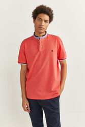 Springfield Short Sleeve Slim Fit Chambray Mandarin Collar Polo Shirt for Men, Extra Large, Orange