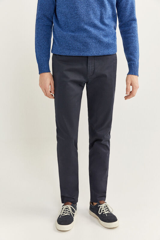 Springfield Textured Straight Fit Chinos for Men, 38 EU, Navy Blue