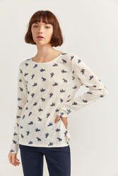 Springfield Long Sleeve Elephant Printed T-Shirt for Women, Extra Small, Beige