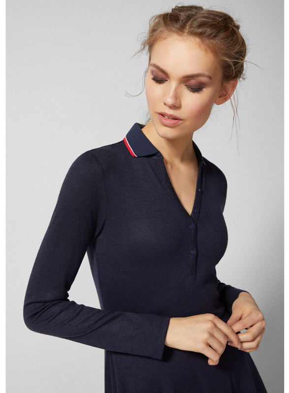 Springfield Fringe Detail Collar Woven Mini Dress, Small, Navy Blue