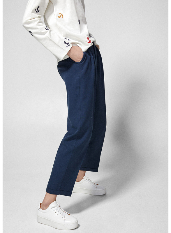 Springfield Cotton Fancy Pant for Women, 38 EU, Navy Blue