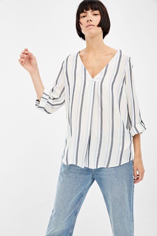 Springfield Long Sleeve V-Neck Striped Blouse for Women, 34 EU, Multicolor
