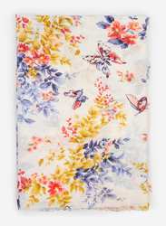 Springfield Floral and Butterfly Graphics Scarf for Women, Extra Small, White