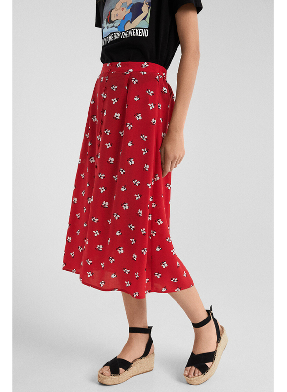 Springfield Floral Printed Midi Skirt, Medium, Wine Red