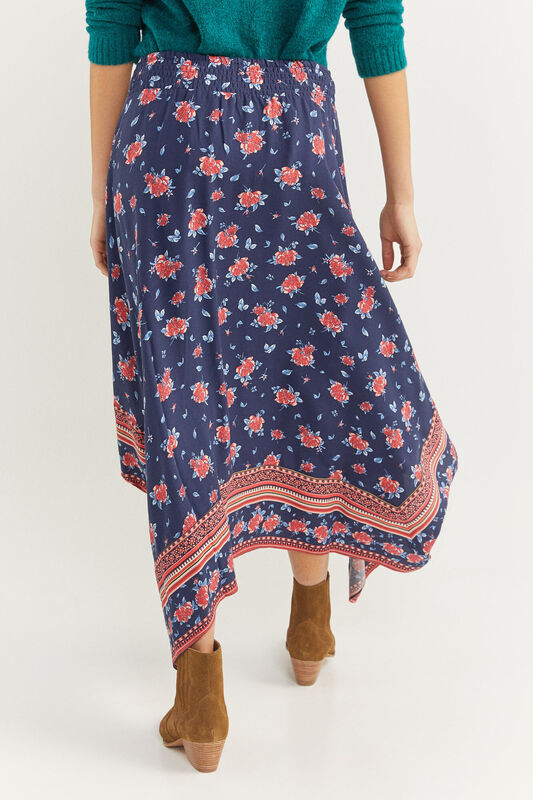 Springfield Border Details Printed Peaked Skirt, Medium, Navy Blue