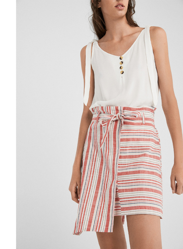 Springfield Striped Mini Skirt, Medium, Wine Red/White/Blue
