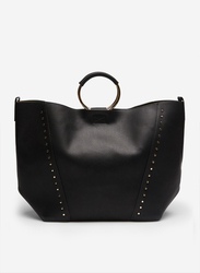 Springfield Studded Details Shopper Bag for Women, Black