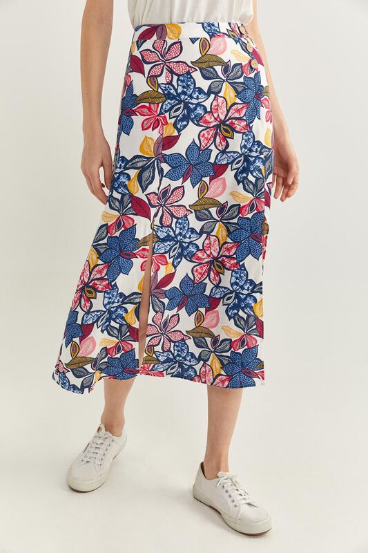 Springfield Printed Midi Slit Skirt, 40 EU, Blue