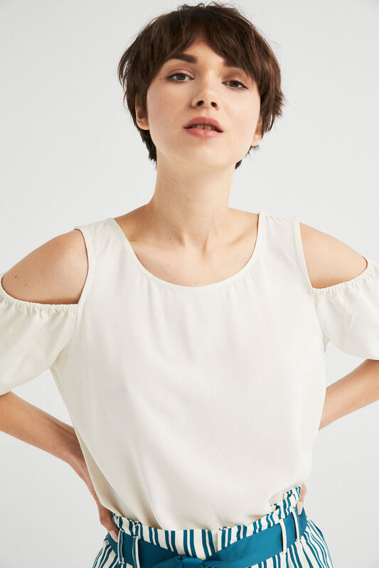 Springfield Plain Short Sleeve Round Neck Blouse for Women, 38 EU, Multicolor