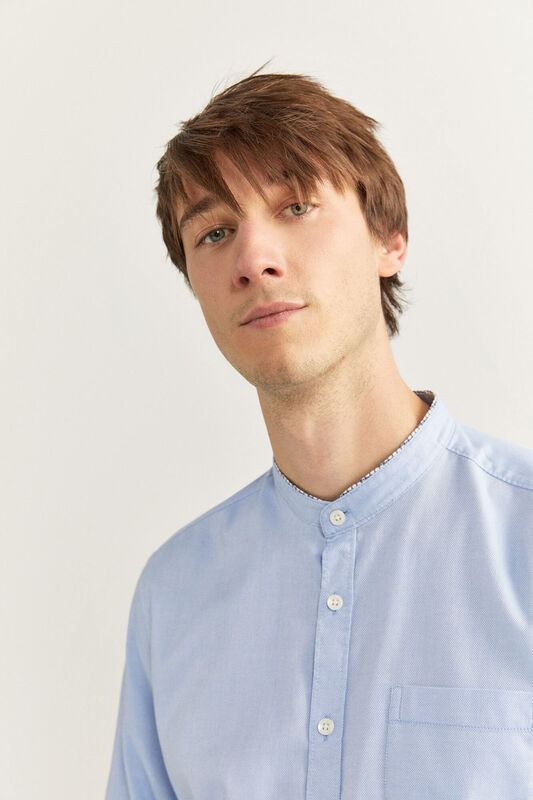 Springfield Long Sleeve Dobby Mandarin Shirt for Men, Large, Medium Blue