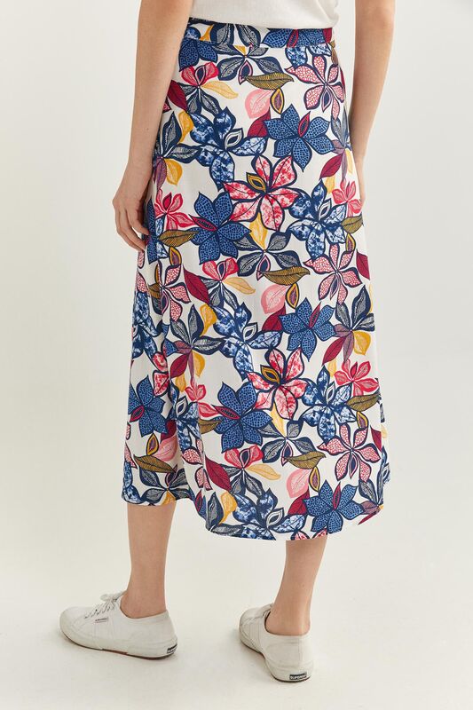 Springfield Printed Midi Slit Skirt, 40 EU, Blue