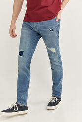 Springfield Slim Fit Medium/Light Wash Ripped Denim Jeans for Men, 36 EU, Medium Blue