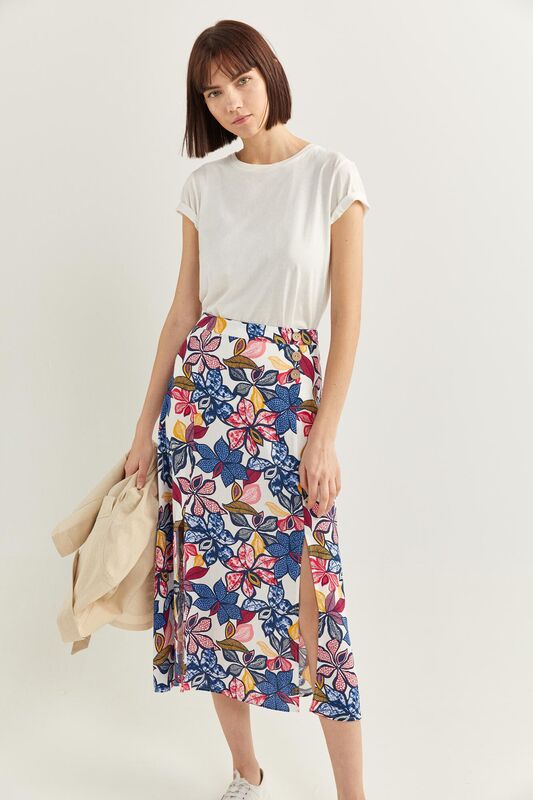 Springfield Printed Midi Slit Skirt, 40 EU, Blue