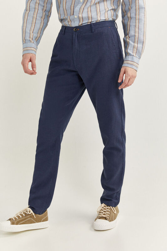 Springfield Slim Fit Linen Blend Chinos for Men, 42 EU, Medium Blue