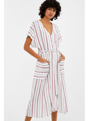 Springfield Striped Knitted Midi Dress, 38 EU, White/Blue/Red