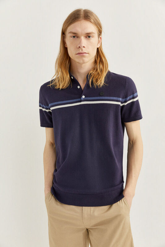 Springfield Short Sleeve Stripe Jersey-Knit Polo Shirt for Men, Large, Medium Blue