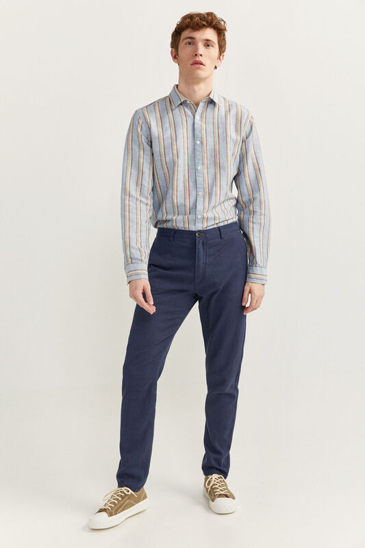 Springfield Slim Fit Linen Blend Chinos for Men, 42 EU, Medium Blue