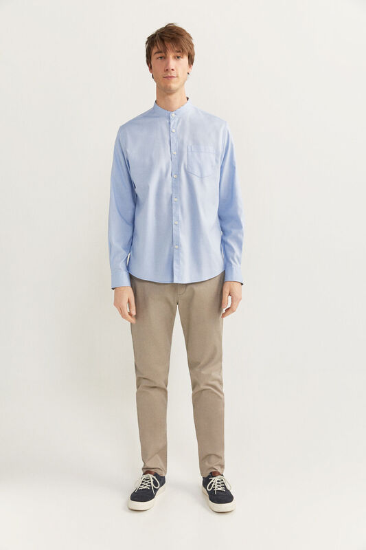 Springfield Long Sleeve Dobby Mandarin Shirt for Men, Large, Medium Blue