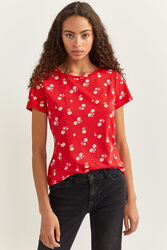 Springfield Short Sleeve Flowers Printed T-Shirt for Women, Large, Orange