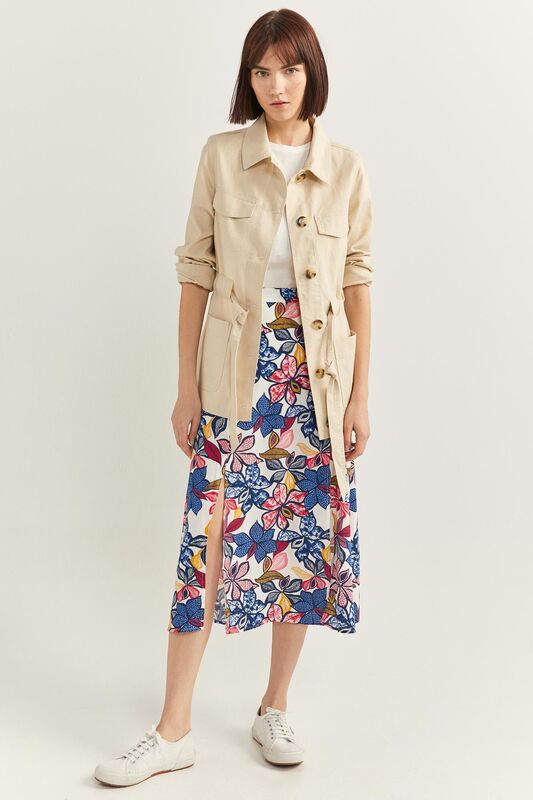 Springfield Printed Midi Slit Skirt, 40 EU, Blue