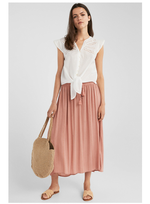 Springfield Stripe Details Midi Skirt, Medium, Salmon Pink
