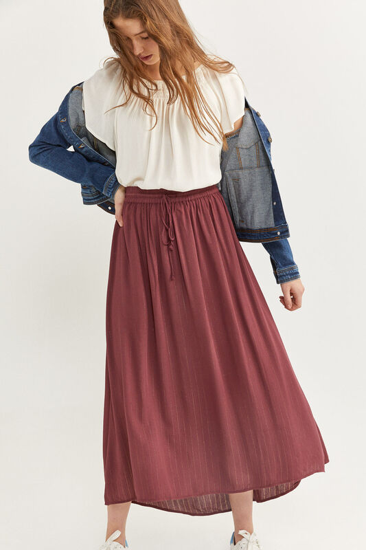 Springfield Long Striped Maxi Skirt, Small, Red