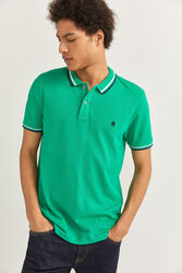 Springfield Short Sleeve Slim Fit Tipped Polo Shirt for Men, Extra Small, Green