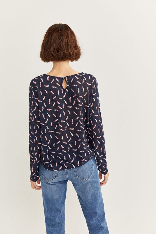 Springfield Long Sleeve Feather Printed T-Shirt for Women, Small, Blue