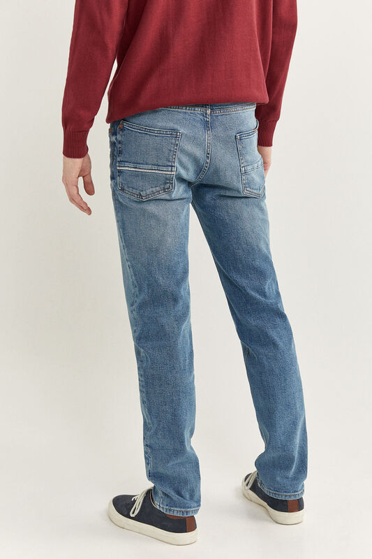 Springfield Slim Fit Medium Wash Ripped Denim Jeans for Men, 36 EU, Medium Blue