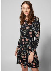 Springfield Ribbed Print Woven Mini Dress, Extra Small, Black