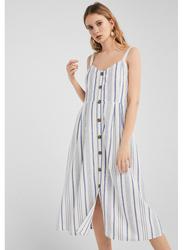 Springfield Vertical Stripe Knitted Midi Dress, 38 EU, Medium Blue/White