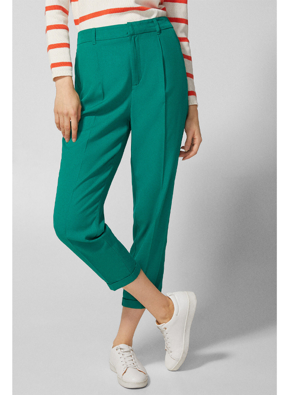 Springfield Cotton Fancy Pant for Women, 38 EU, Green