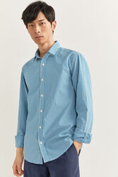 Springfield Long Sleeve Slim Fit Gingham Checked Shirt for Men, Small, Green