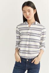Springfield Long Sleeve Horizontal Striped Shirt for Women, 34 EU, Blue