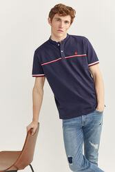Springfield Short Sleeve Mandarin Collar Polo Shirt for Men, Large, Navy Blue