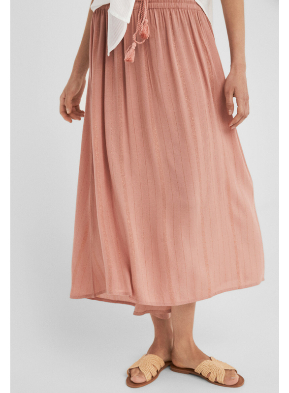 Springfield Stripe Details Midi Skirt, Medium, Salmon Pink